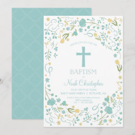 Boys Taufe Einladung schöne Kreuz, Blume