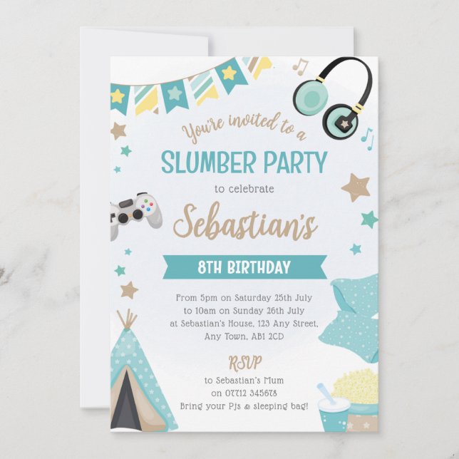 Boys Teepee Sleepover Invitation - Slumber Party Einladung (Vorderseite)