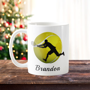 Boys Tennis Planet Ball & Player sein Name Kinder Kaffeetasse