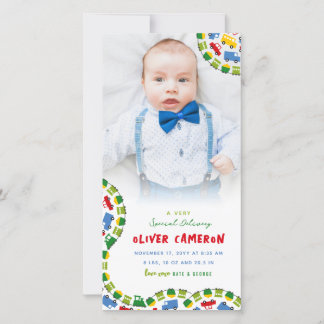 Boy's Toys Colorful Transport Baby Boy Foto Birth Ankündigung