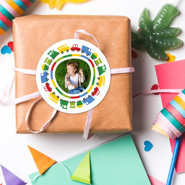 Boys Toys farbenfrohe Transport Kindermädchen Foto Runder Aufkleber (Von Creator hochgeladen)