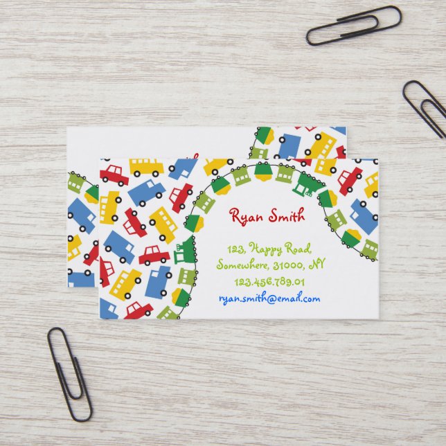 Boys Toys farbenfroher Transport Bus LKW Zug Visitenkarte (Vorderseite/Rückseite Beispiel)