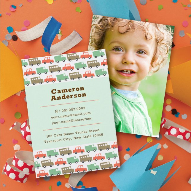 Boys Toys Pastels Retro Cars Kid's Foto Profil Telefonnummerkarte (Von Creator hochgeladen)