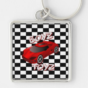 Boys Toys Red Sports Car Square Schlüsselkette Schlüsselanhänger