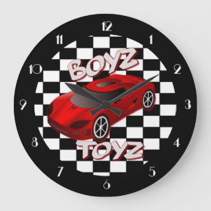 Boys Toys Red Sports Car Wall Clock 2 Große Wanduhr