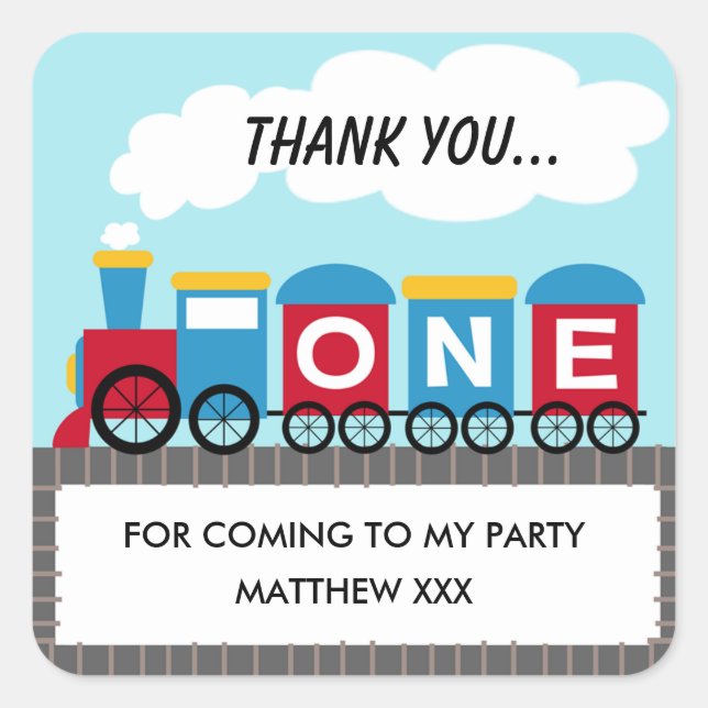 Boys Train 1. Geburtstagsaufkleber Quadratischer Aufkleber (Vorderseite)
