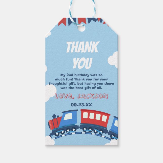 Boys Train Chugga Zwei Flag Blau Rot Weißer Geburt Geschenkanhänger (Vorderseite)