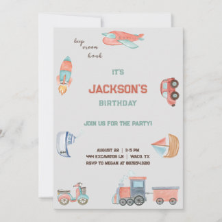 Boys Transport Birthday Einladung