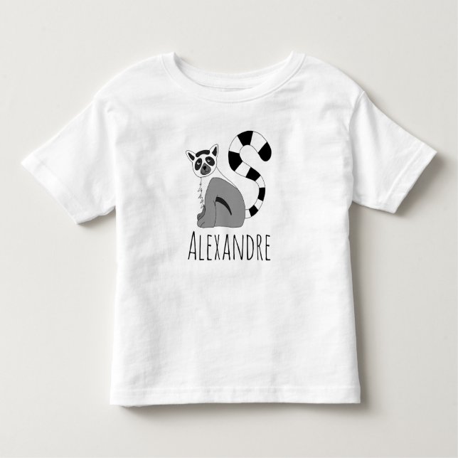 Boys Trendy Niedlich Dschungel Lemur und Name Kleinkind T-shirt (Vorderseite)