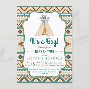 Boys Tribal Teepee Aztec Kinderdusche Einladung