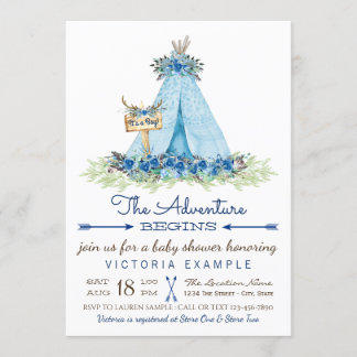 Boys Tribal TeePee Baby Shower Einladungen