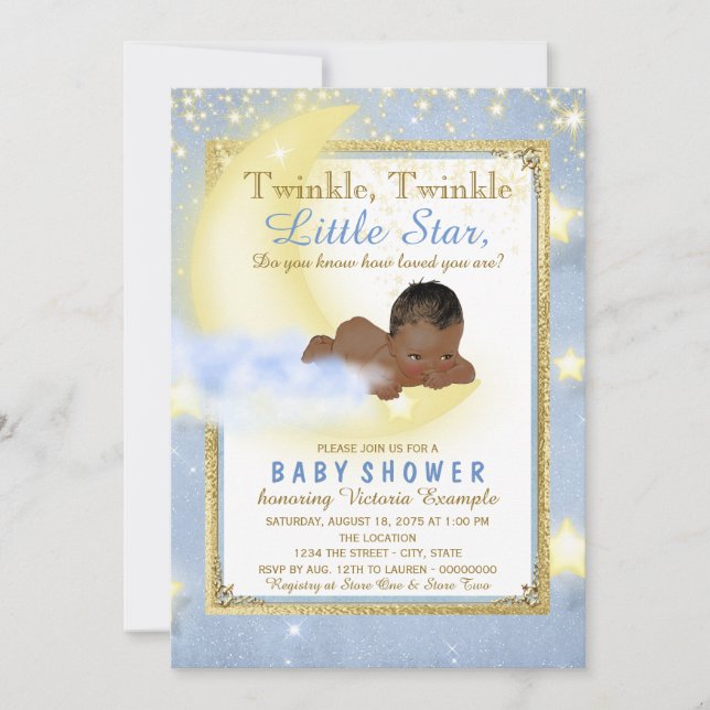 Boys Twinkle Twinkle Little Star Baby Dusche Einladung (Vorderseite)