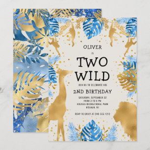Boys Two Wild 2. Geburtstag Blue Ecru Safari Einladung