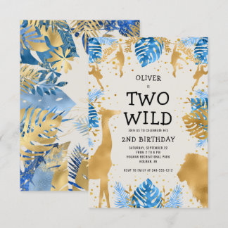 Boys Two Wild 2. Geburtstag Blue Ecru Safari Einladung