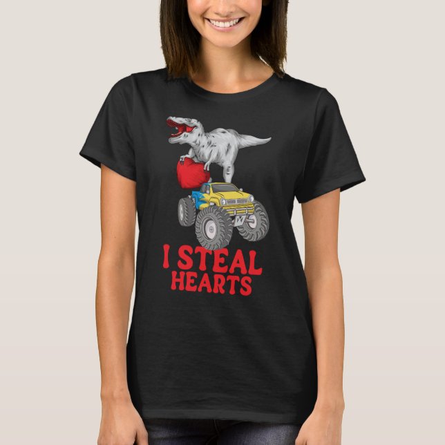 Boys Valentines Day Kids Dinosaur rex I Steal Hear T-Shirt (Vorderseite)