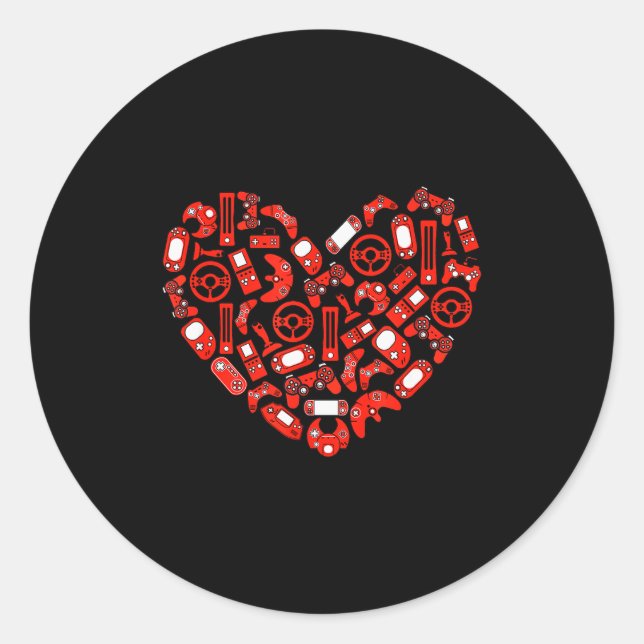 Boys Valentinstag Gaming Videospielcontroller  Runder Aufkleber (Vorderseite)