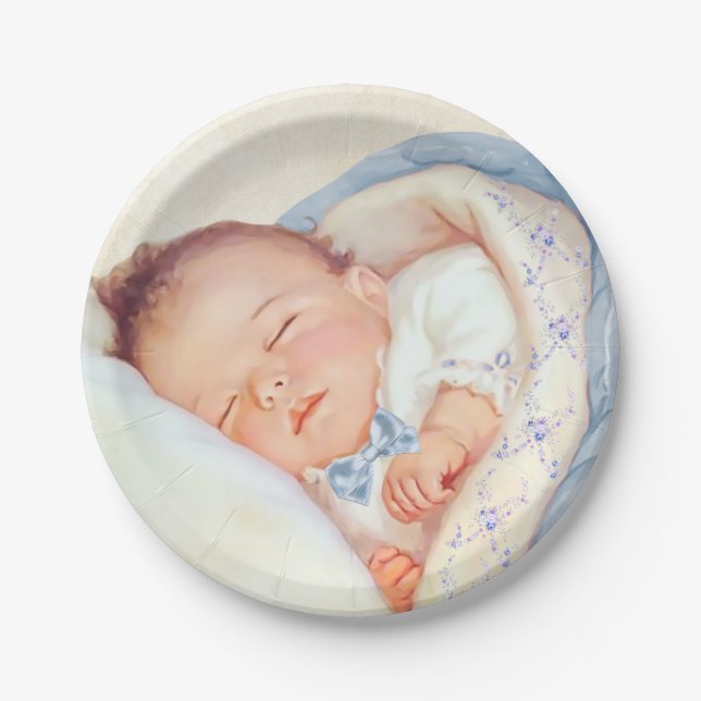 Boys Vintag Baby Dusche Pappteller (Vorderseite)