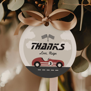 Boys Vintag Red Race Car Geburtstagsparty Geschenkanhänger