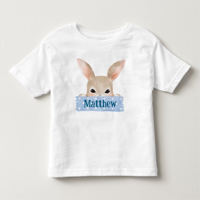 Boys Watercolor Blue Oaster Bunny Kleinkind T-shirt (Vorderseite)