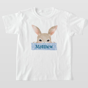 Boys Watercolor Blue Oaster Bunny T-Shirt
