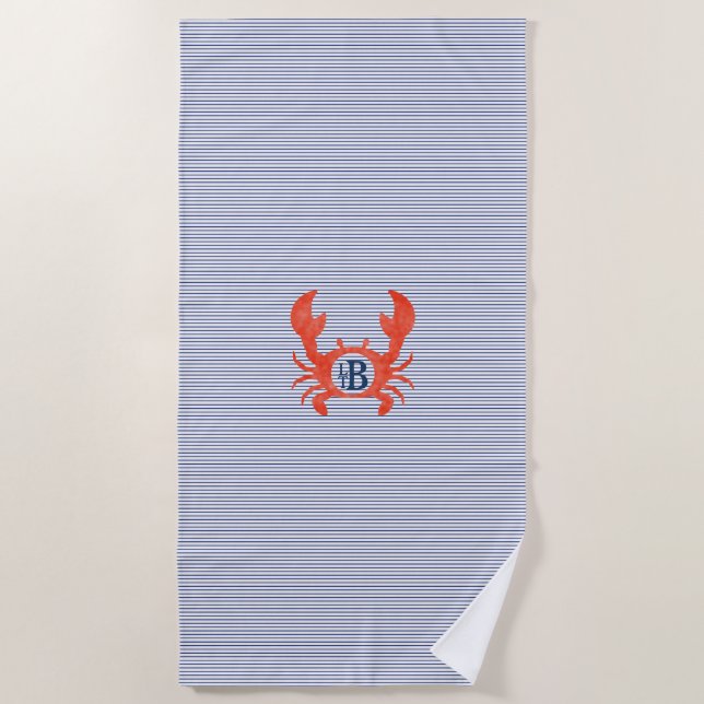 Boys Watercolor Crab Monogram Circle T - Shirt Strandtuch (Vorderseite)