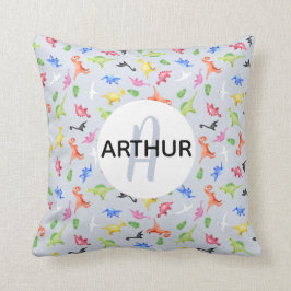 Boys Watercolor Dinosaurier Monogramm und Name Kin Kissen