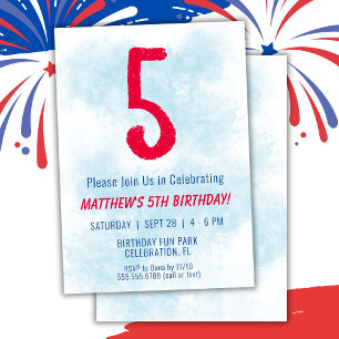 Boys Watercolor Kids Blue 5. Geburtstag Einladung