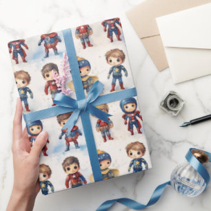 Boys Watercolor Little Super Heroes Kids - Geschenkpapier