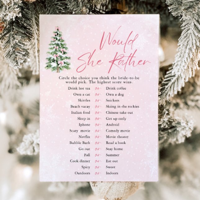 Boys Weihnachten würde sie eher Baby Duschspiel Einladung (Pink Bows Christmas Would She Rather Baby Shower Game)