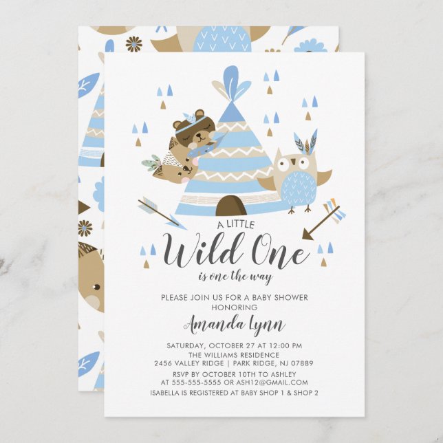 Boys Wild One Baby Shower Einladung (Vorne/Hinten)