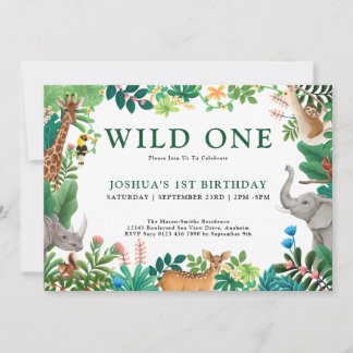 Boys Wild One Jungle Safari Tiere 1. Geburtstag Einladung