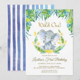 Boys Wild One Safari Baby Elephant 1. Geburtstag Einladung