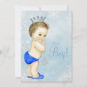 Boys Winter Wonderland Blue Snowflake Baby Dusche Einladung