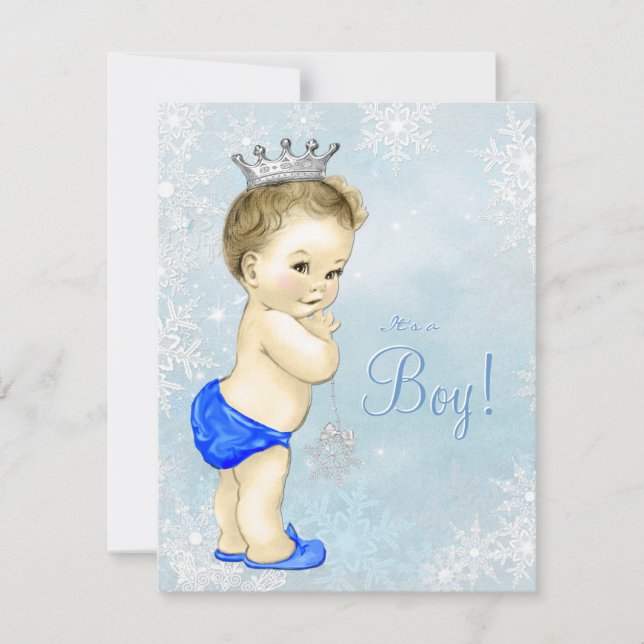 Boys Winter Wonderland Blue Snowflake Baby Dusche Einladung (Vorderseite)
