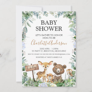Boys Woodland Animals and Greenerity Baby Shower Einladung