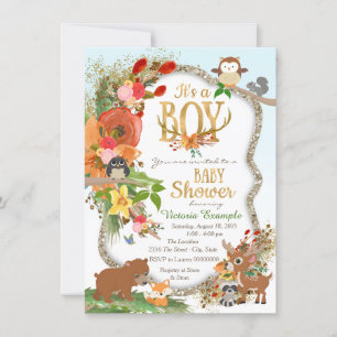 Boys Woodland Antler Babydusche Einladung