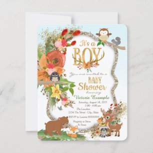 Boys Woodland Antler Babydusche Einladung