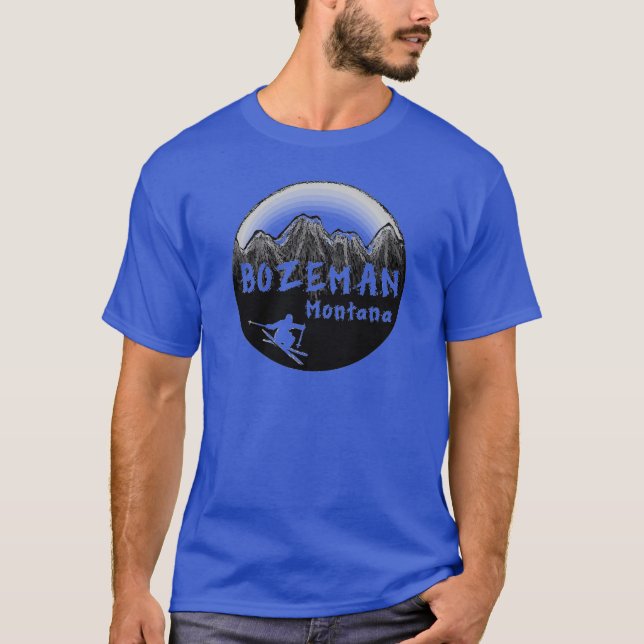 Bozeman Montana künstlerischer Skifahrer T-Shirt (Vorderseite)