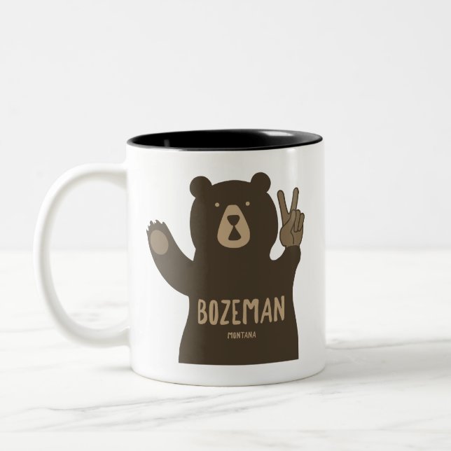 Bozeman Montana Peace Bear Zweifarbige Tasse (Links)