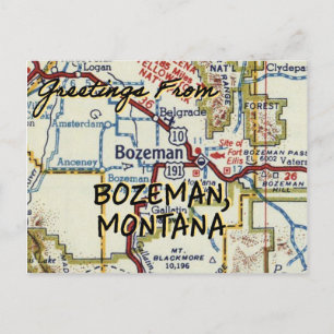 Bozeman MT Vintag Map Postkarte