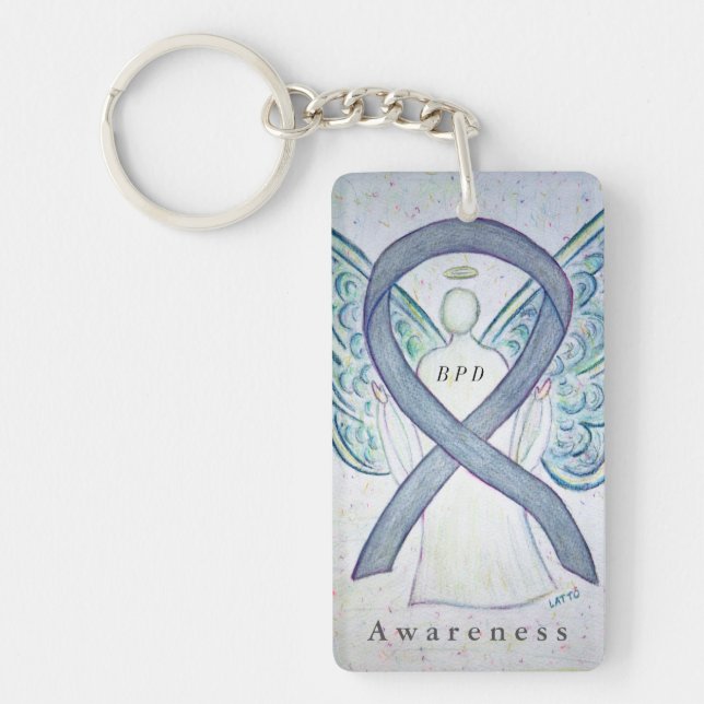 BPD Angel Gray Awareness Ribbon Schlüsselanhänger (Vorderseite)