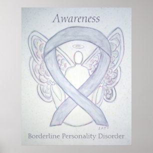 BPD Awareness Angel Gray Ribbon Art Poster Prints
