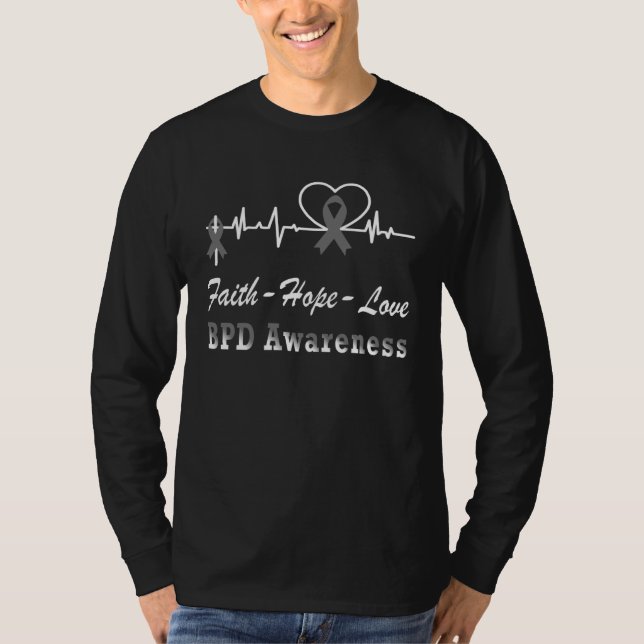 BPD Awareness Heartbeat Christian Cross Gey Ribbon T-Shirt (Vorderseite)