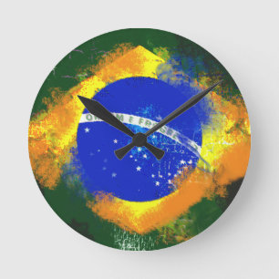 BR Brasilien-Brasilianerflagge Runde Wanduhr