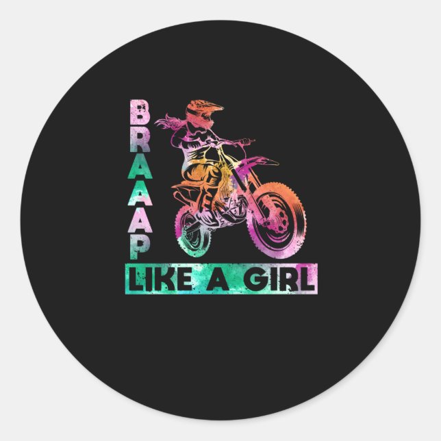 Braap like a Girl Funny Motorrad Girl Moto Runder Aufkleber (Vorderseite)