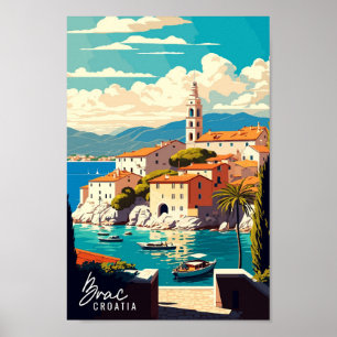 Brac Croatia Art Vintage Reise Illustration Poster