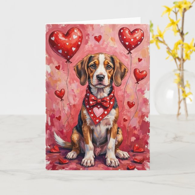 Bracco Italiano Valentine Dog Sitting with Hearts  Karte (Gelbe Blume)