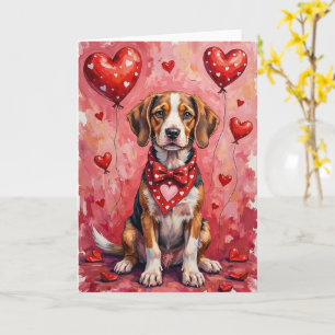 Bracco Italiano Valentinstag Hund sitzt mit Herzen Karte
