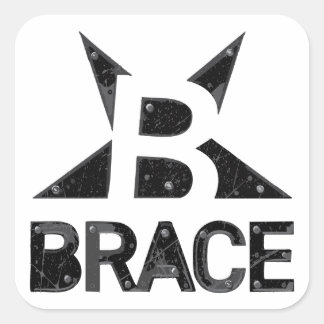 BRACE "Classic"-Logo, Schwarzer Text auf Weiß Quadratischer Aufkleber