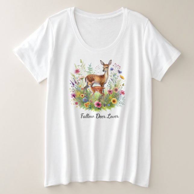 Brache Dose und Hirsche mit Blume Große Größe T-Shirt (Design vorne)